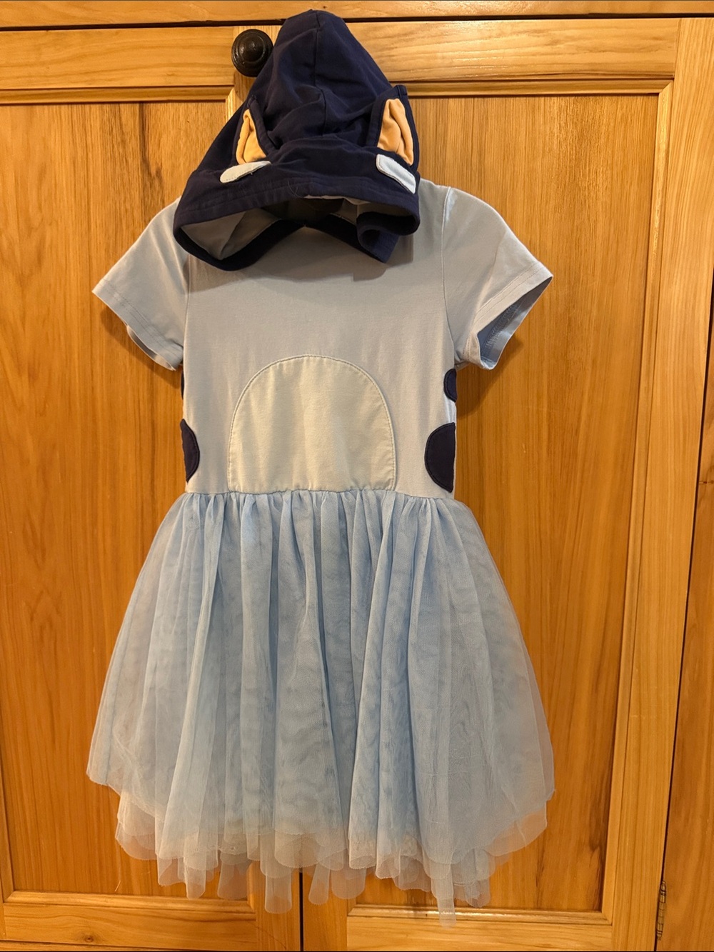 Girls Light Blue Animal Hoodie Tulle Costume Dress with Navy Hood